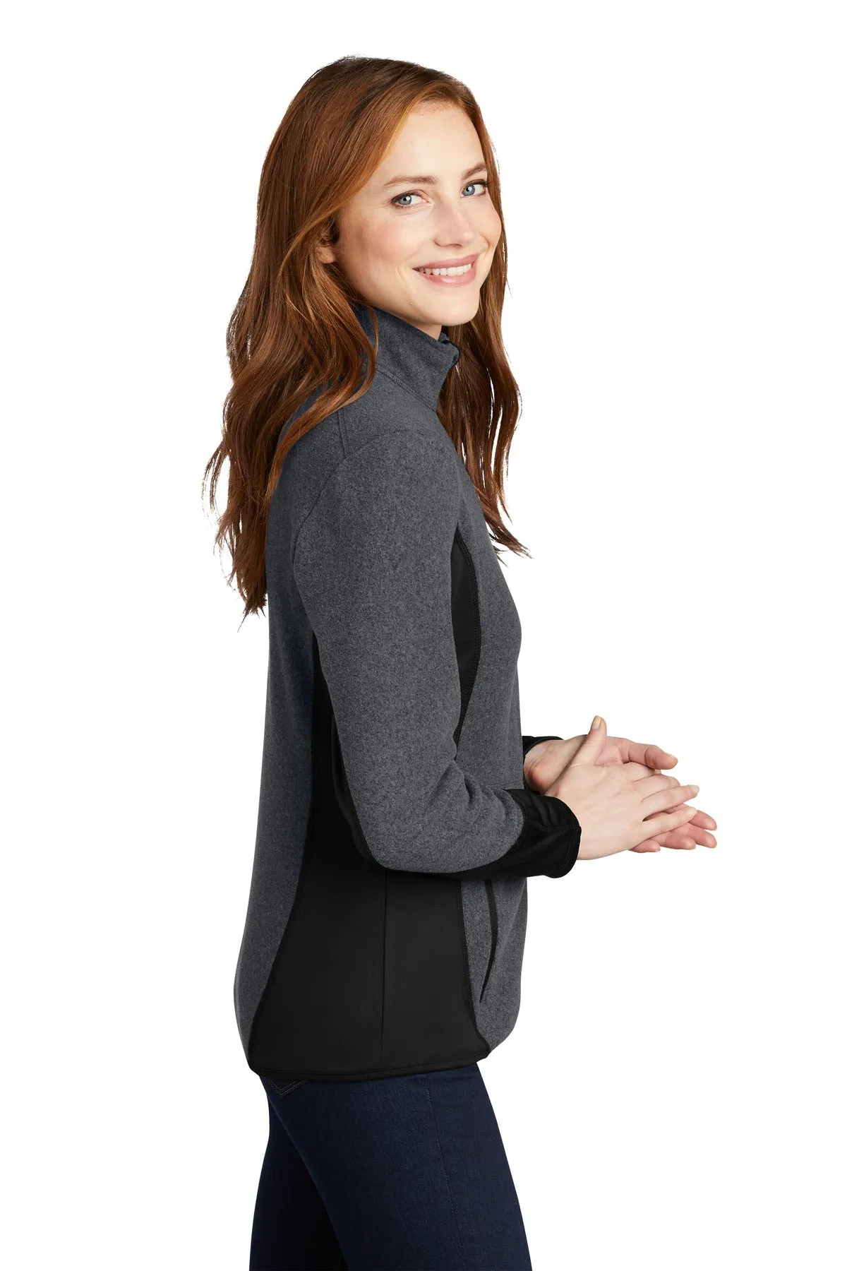 Port Authority Ladies R-Tek Pro Fleece Branded Full-Zip Jackets, Charcoal Heather/ Black