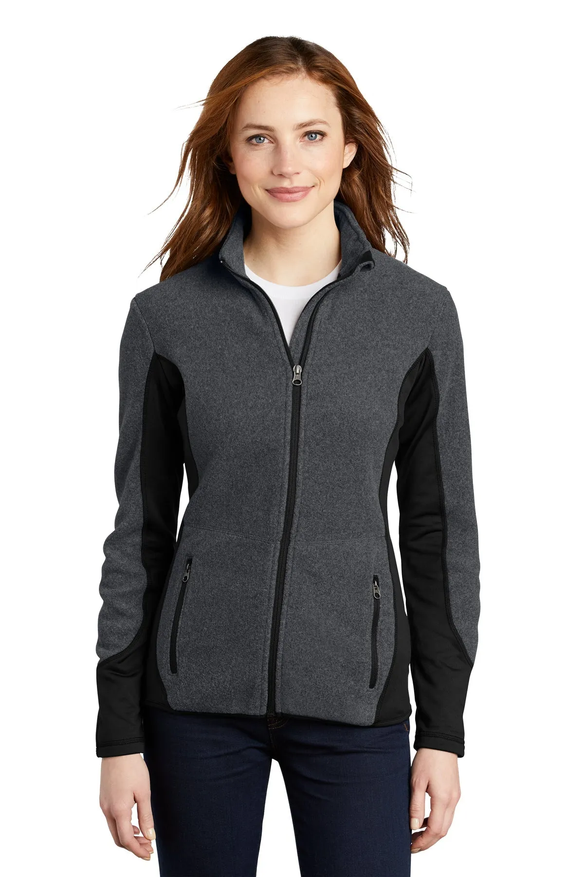 Port Authority Ladies R-Tek Pro Fleece Branded Full-Zip Jackets, Charcoal Heather/ Black