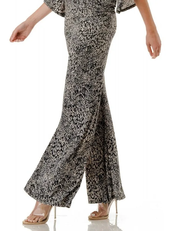 Print Palazzo Pant - Grey/Black/Tan