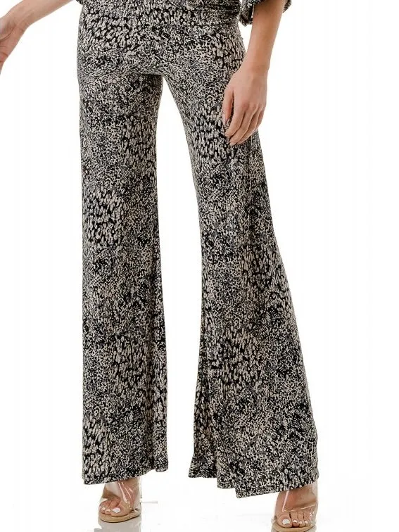 Print Palazzo Pant - Grey/Black/Tan