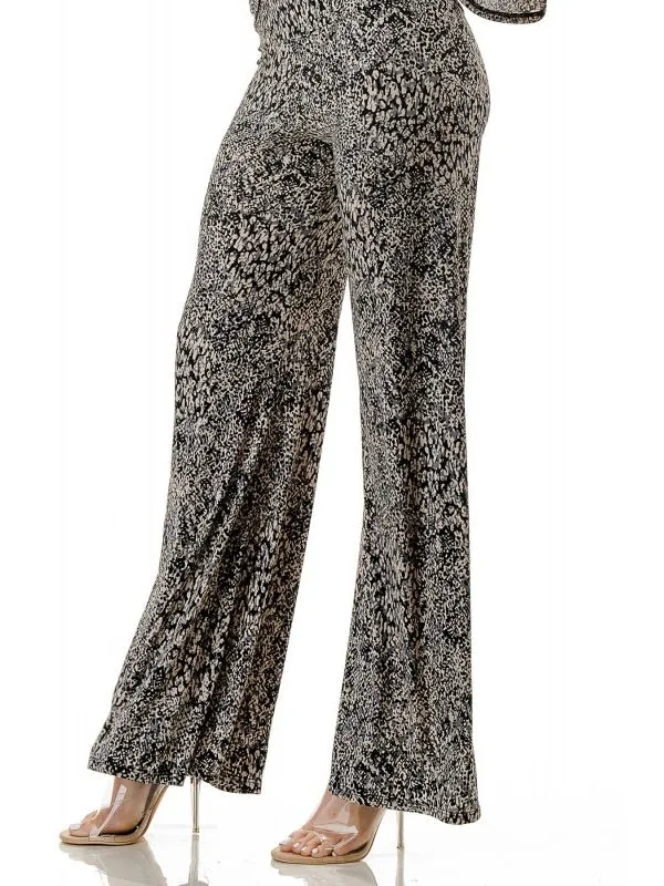 Print Palazzo Pant - Grey/Black/Tan