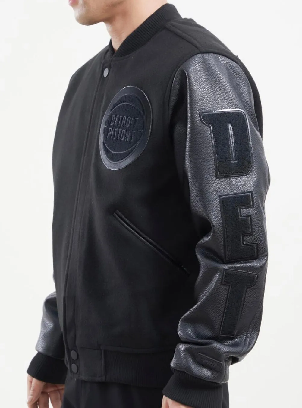 Pro Standard Detroit Pistons Varsity Jacket – Black on Black