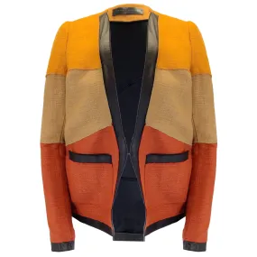 Proenza Schouler Marigold / Tan / Rust / Black Leather Trimmed Linen Jacket