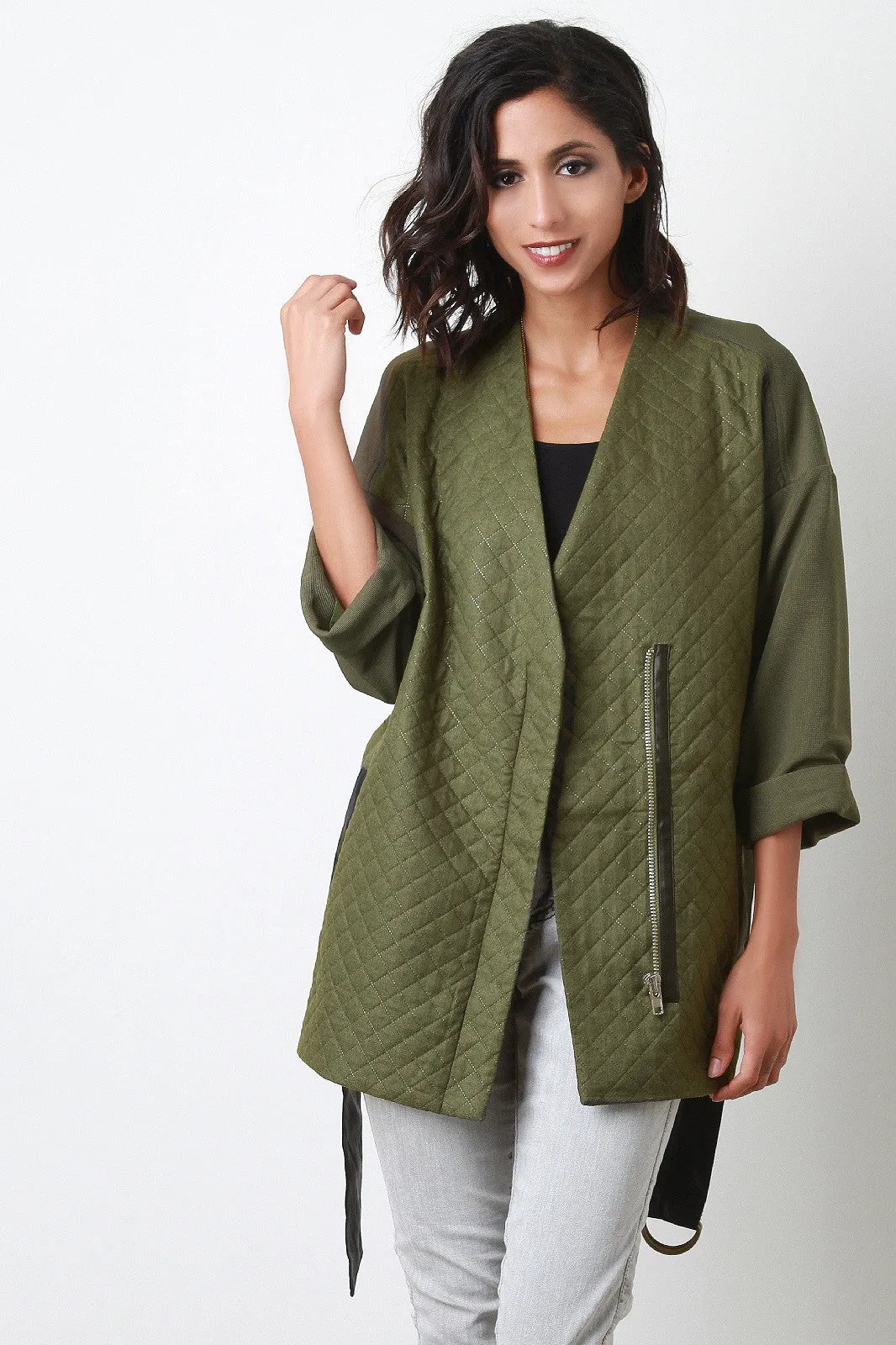 Quilted Belted Woven Jacket