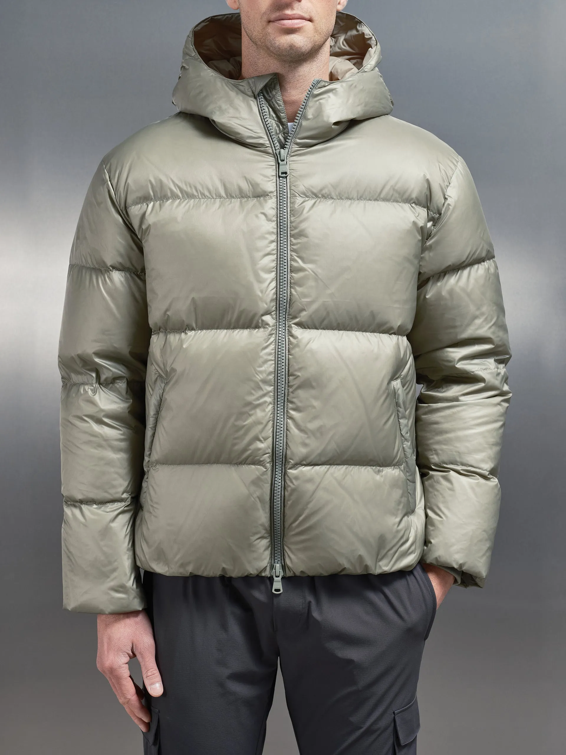 Quilted Down Jacket in Olive