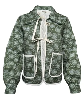 Quilted Floral Long Sleeve Collared Jacket