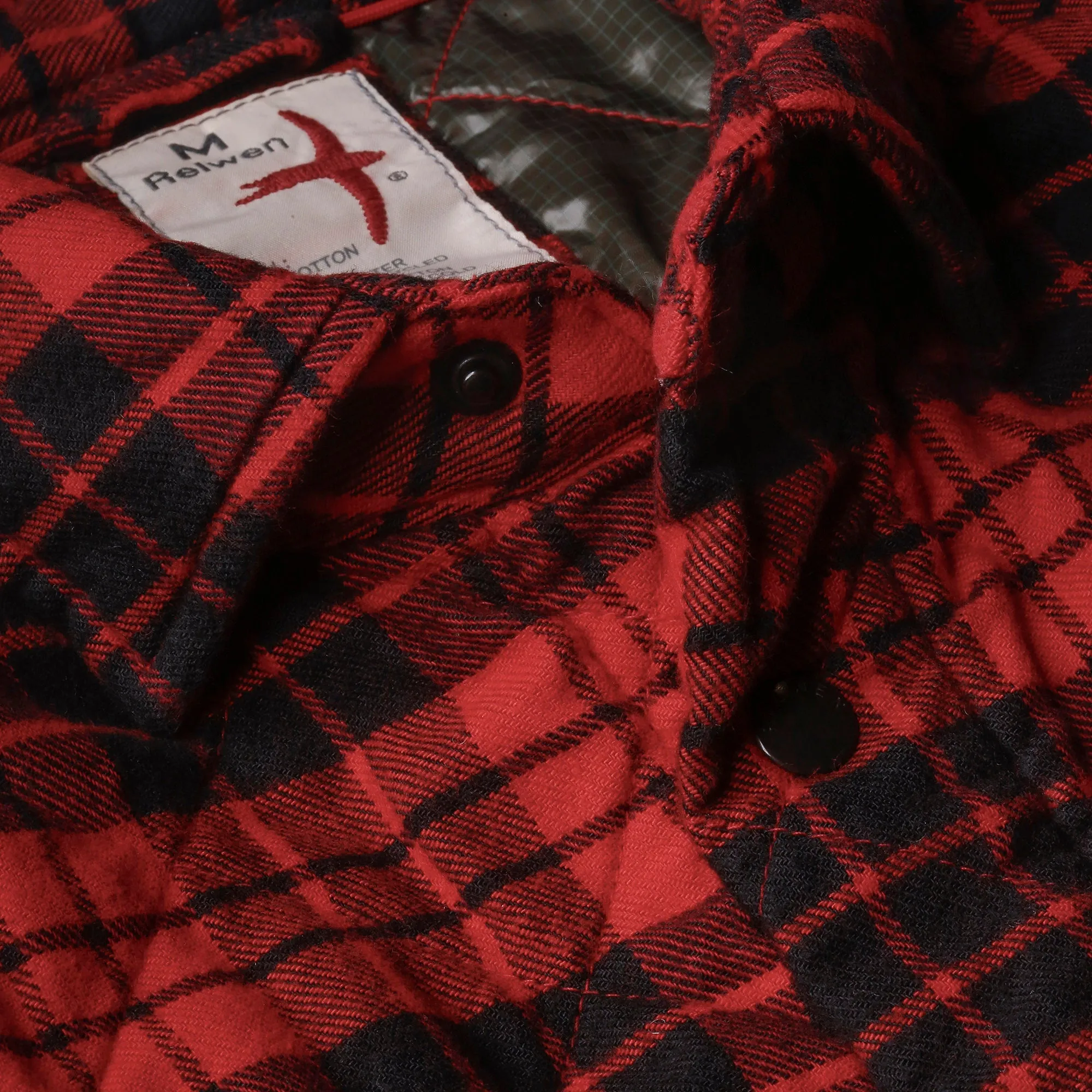 Red / Black Grid Quilted Flannel Shirt Jacket by Relwen