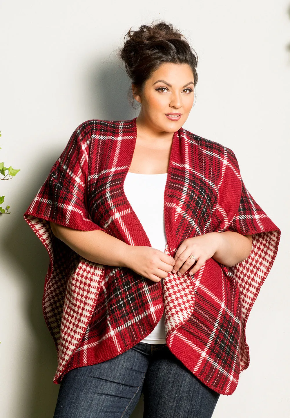 Reversible Plaid Poncho