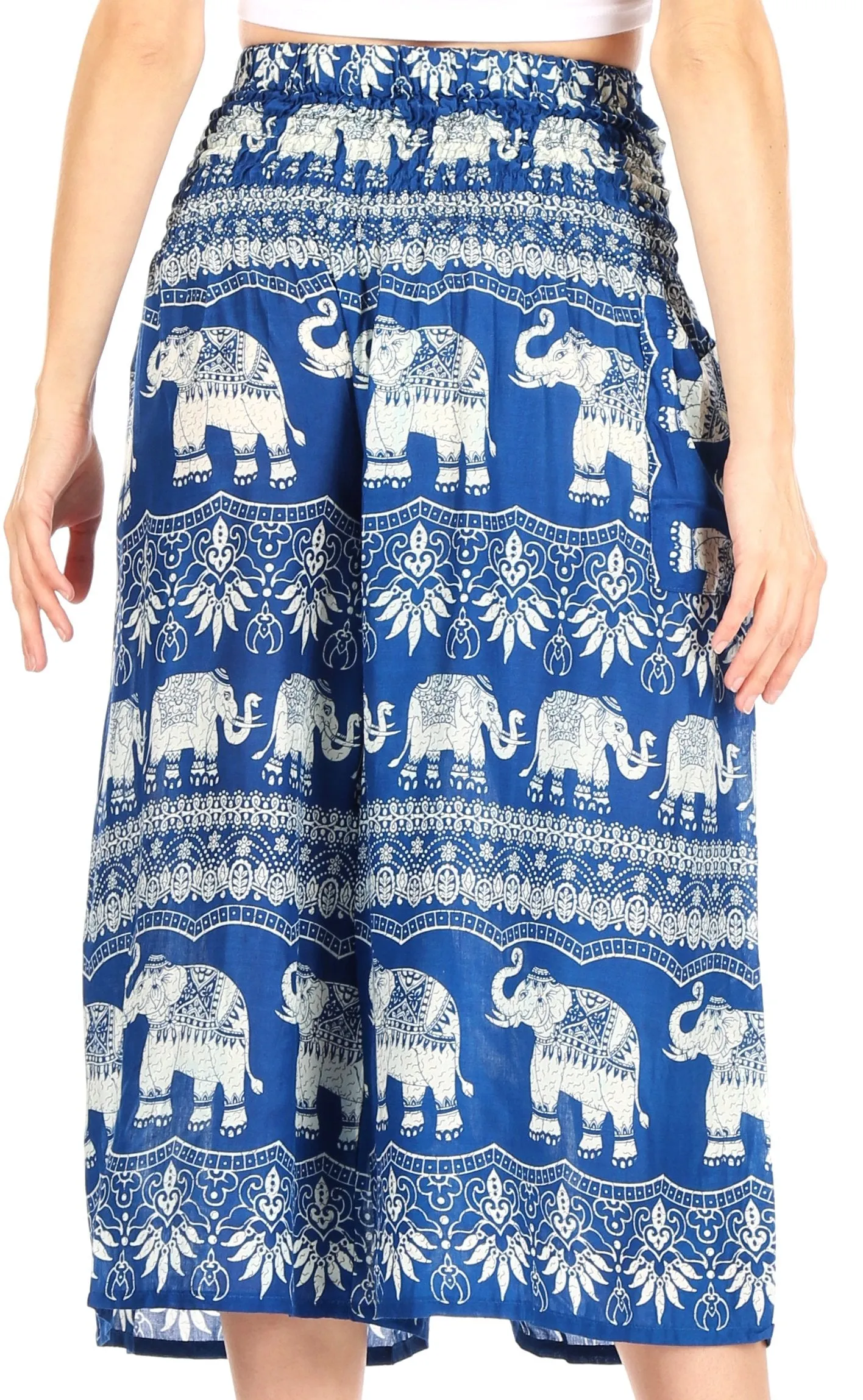 Sakkas Lilja Women's Loose Wide Leg Printed Elephant Pants Elastic Waist w/Pockets