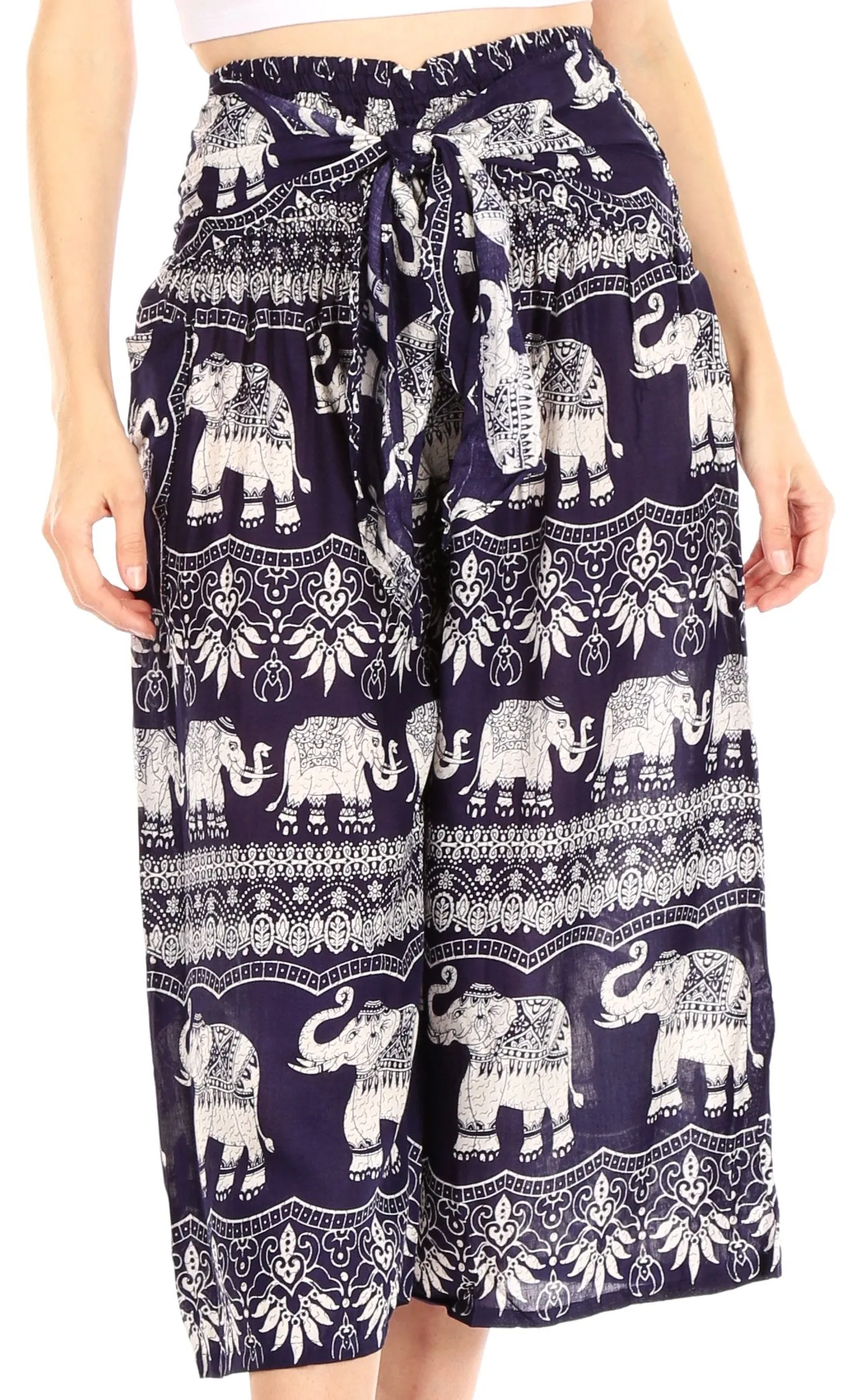 Sakkas Lilja Women's Loose Wide Leg Printed Elephant Pants Elastic Waist w/Pockets