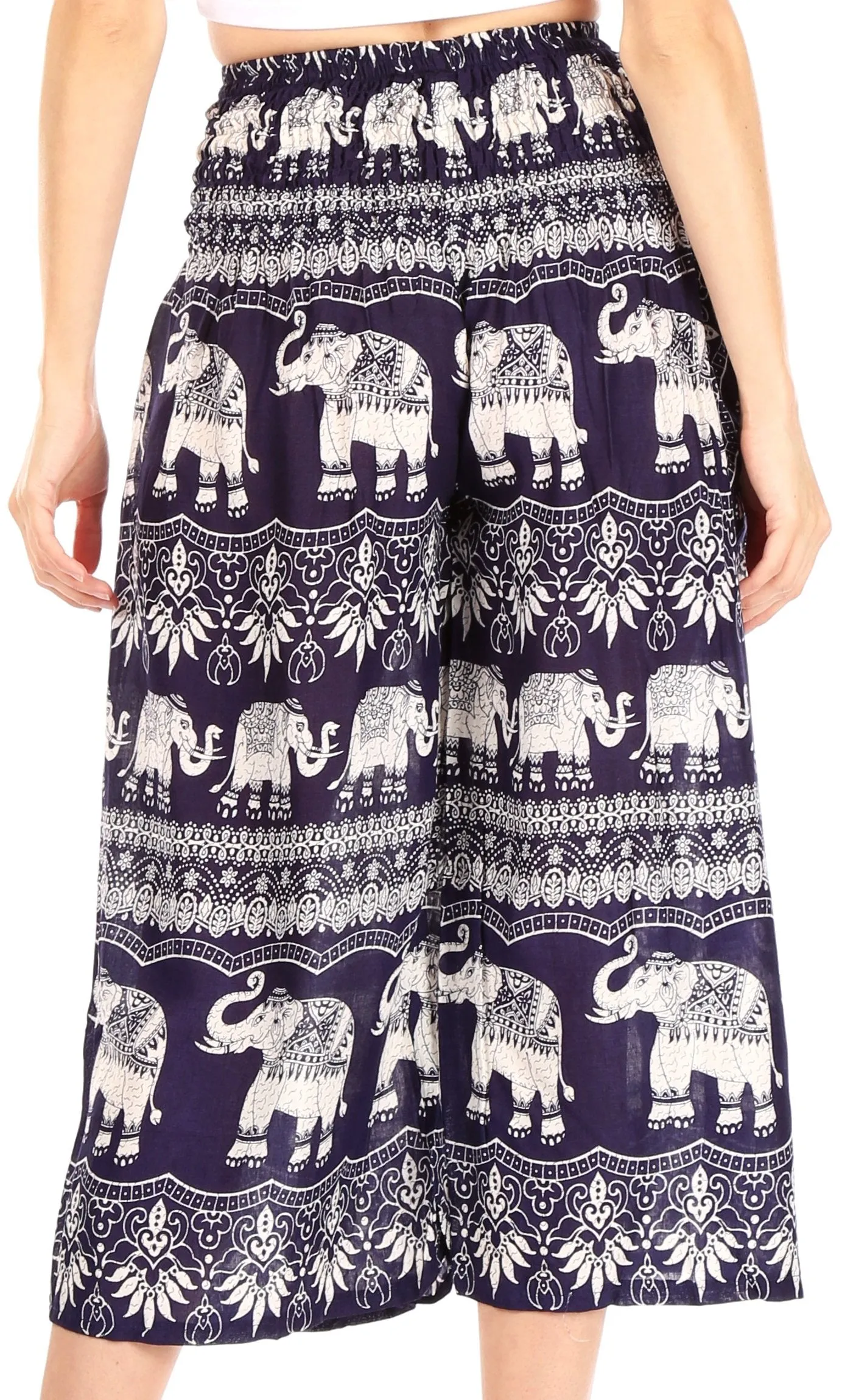 Sakkas Lilja Women's Loose Wide Leg Printed Elephant Pants Elastic Waist w/Pockets