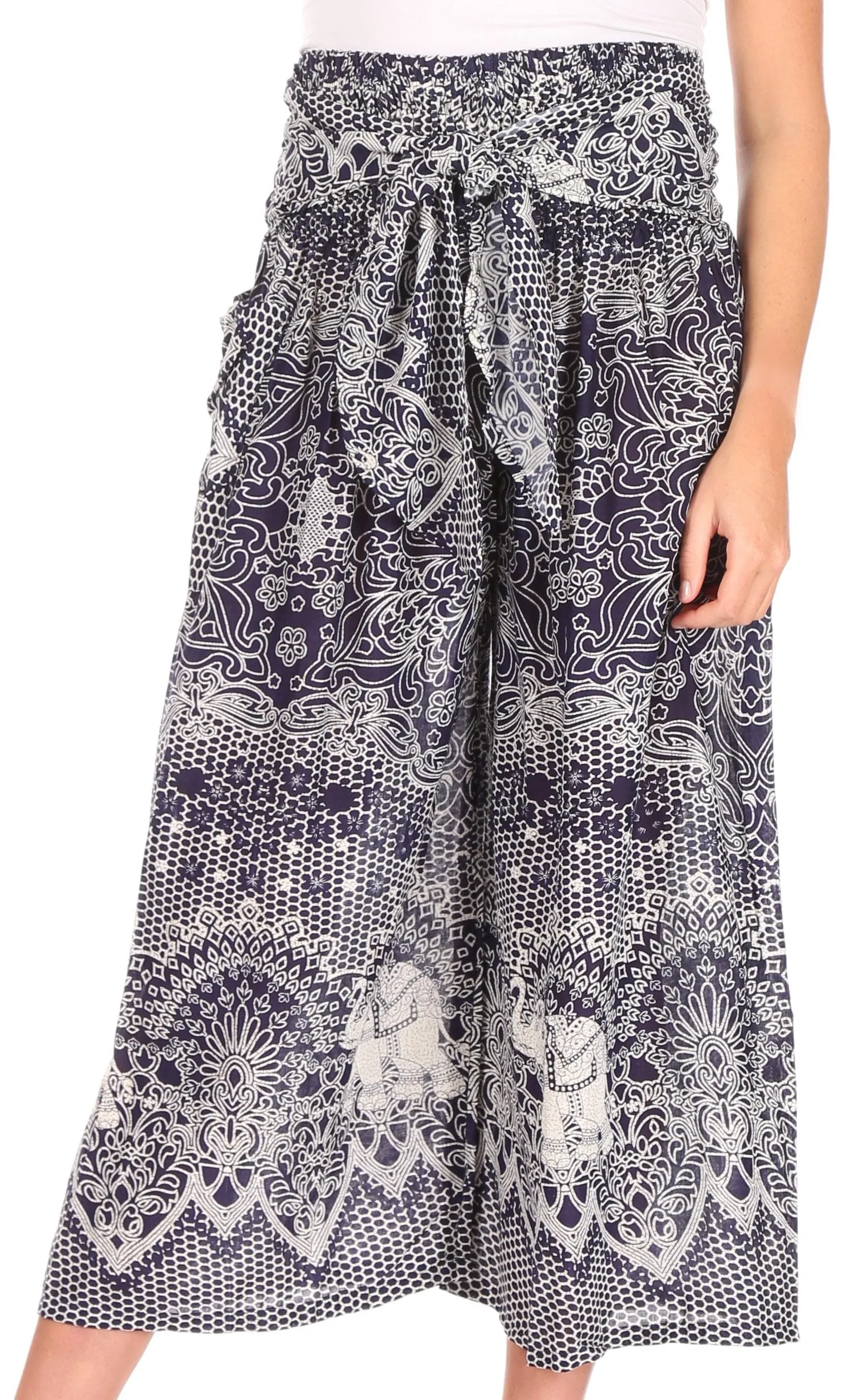 Sakkas Lilja Women's Loose Wide Leg Printed Elephant Pants Elastic Waist w/Pockets