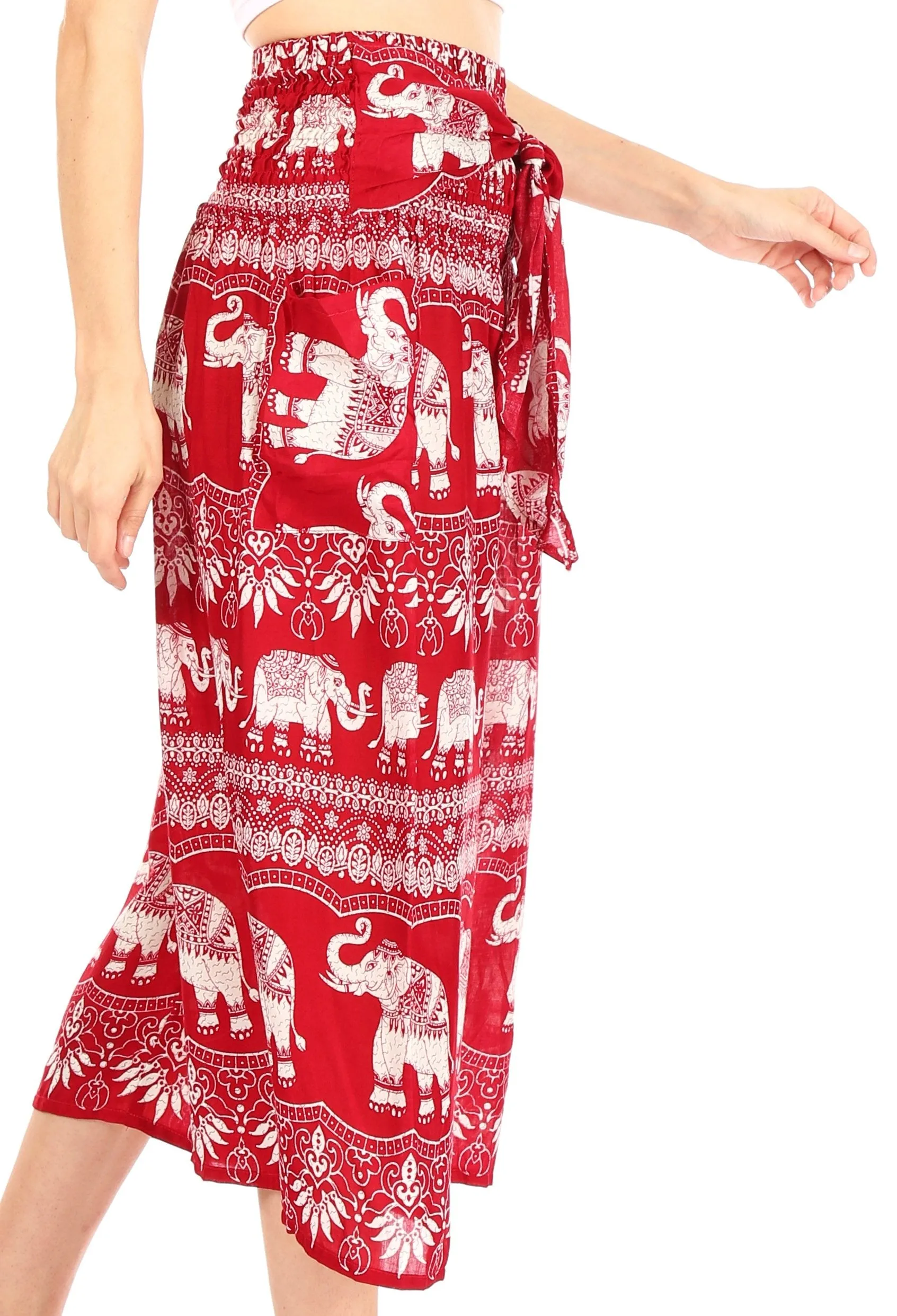 Sakkas Lilja Women's Loose Wide Leg Printed Elephant Pants Elastic Waist w/Pockets