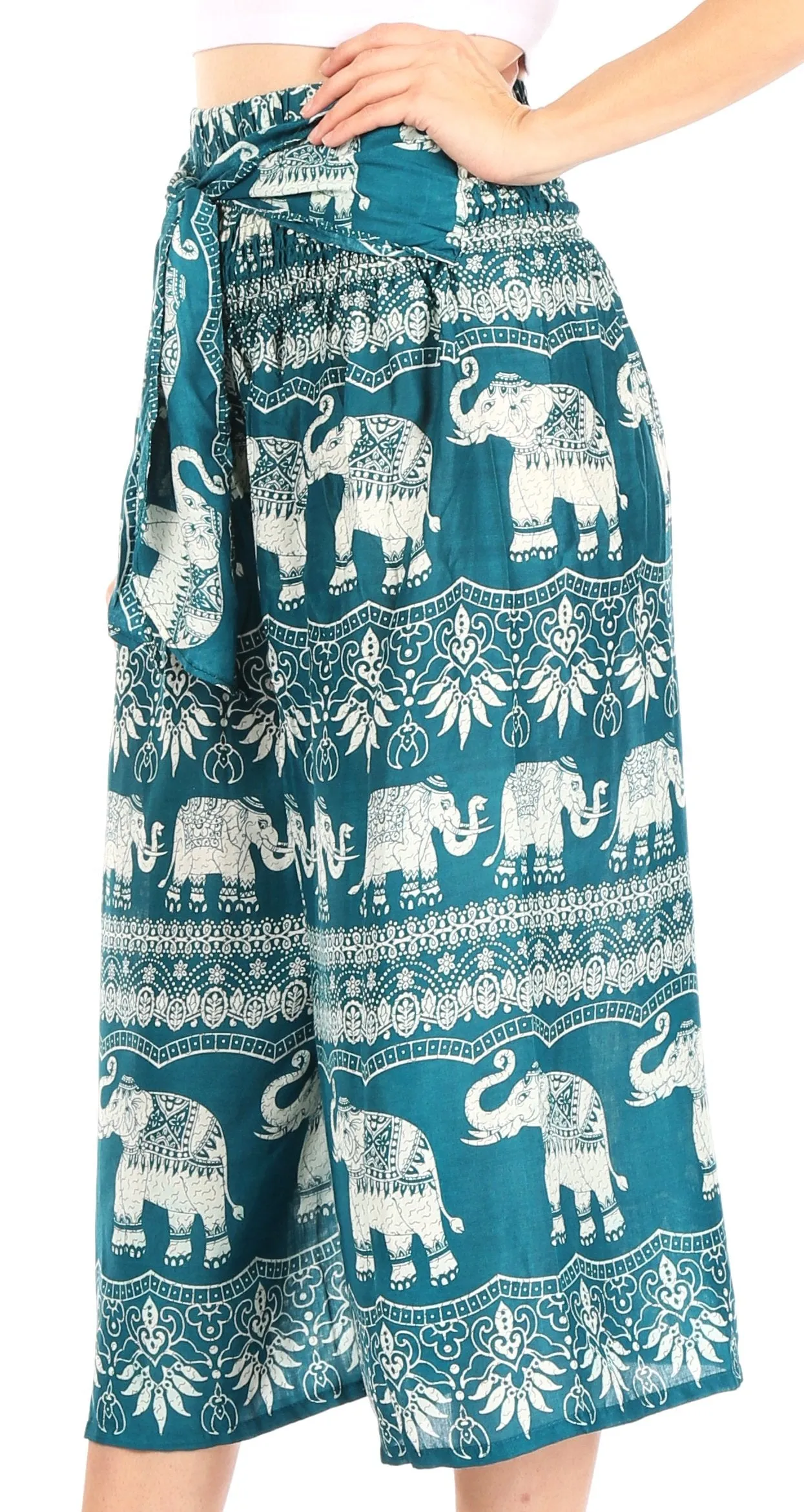 Sakkas Lilja Women's Loose Wide Leg Printed Elephant Pants Elastic Waist w/Pockets