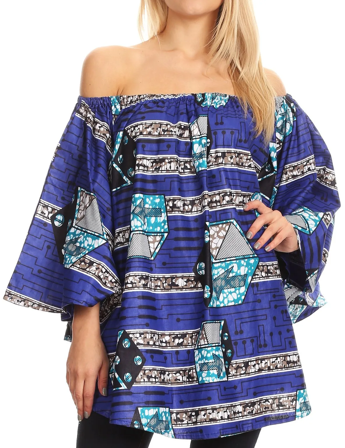 Sakkas Zane Off-shoulder Circle Poncho Top Blouse Relax Fit Elastic Neckline