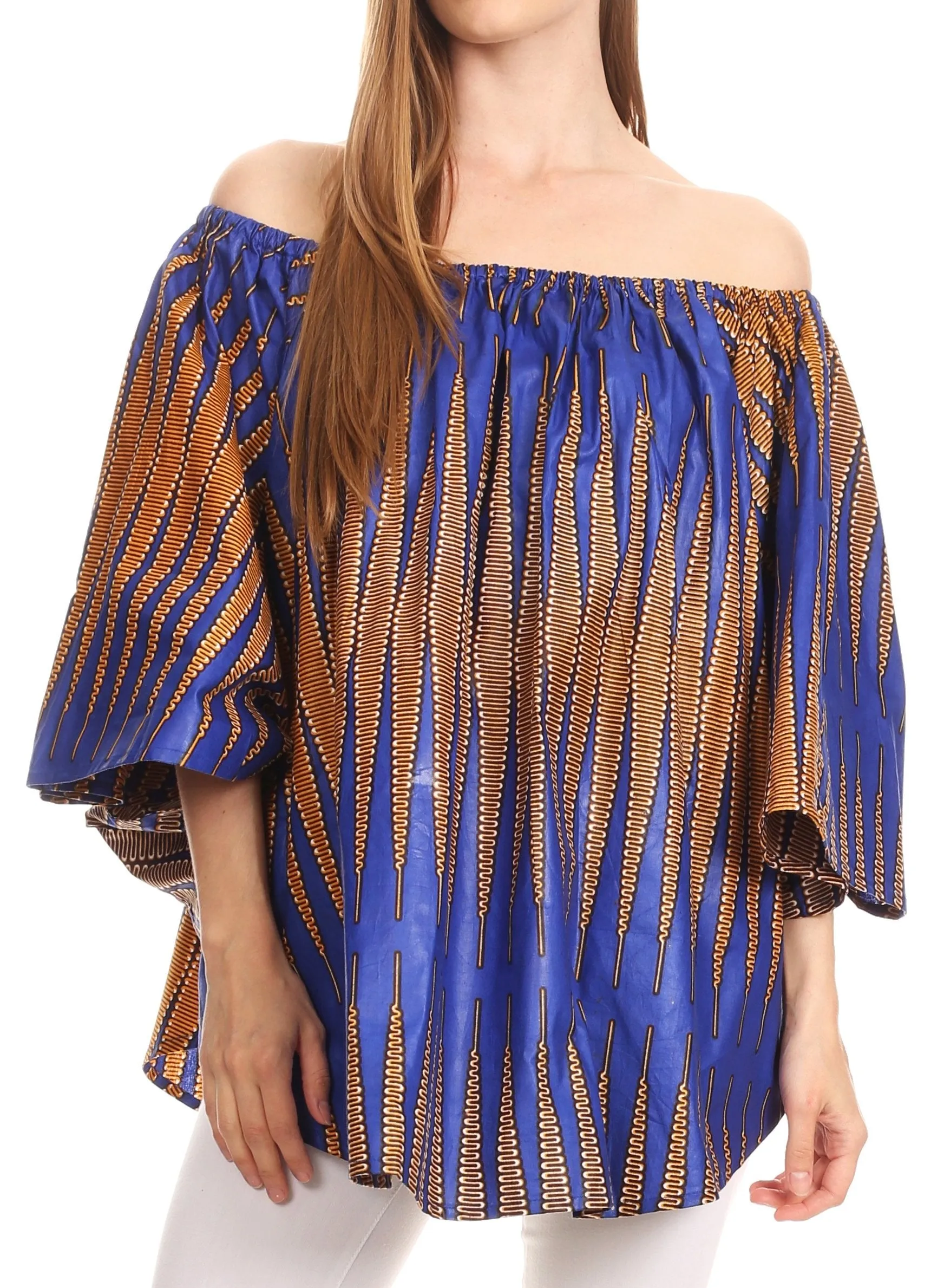 Sakkas Zane Off-shoulder Circle Poncho Top Blouse Relax Fit Elastic Neckline