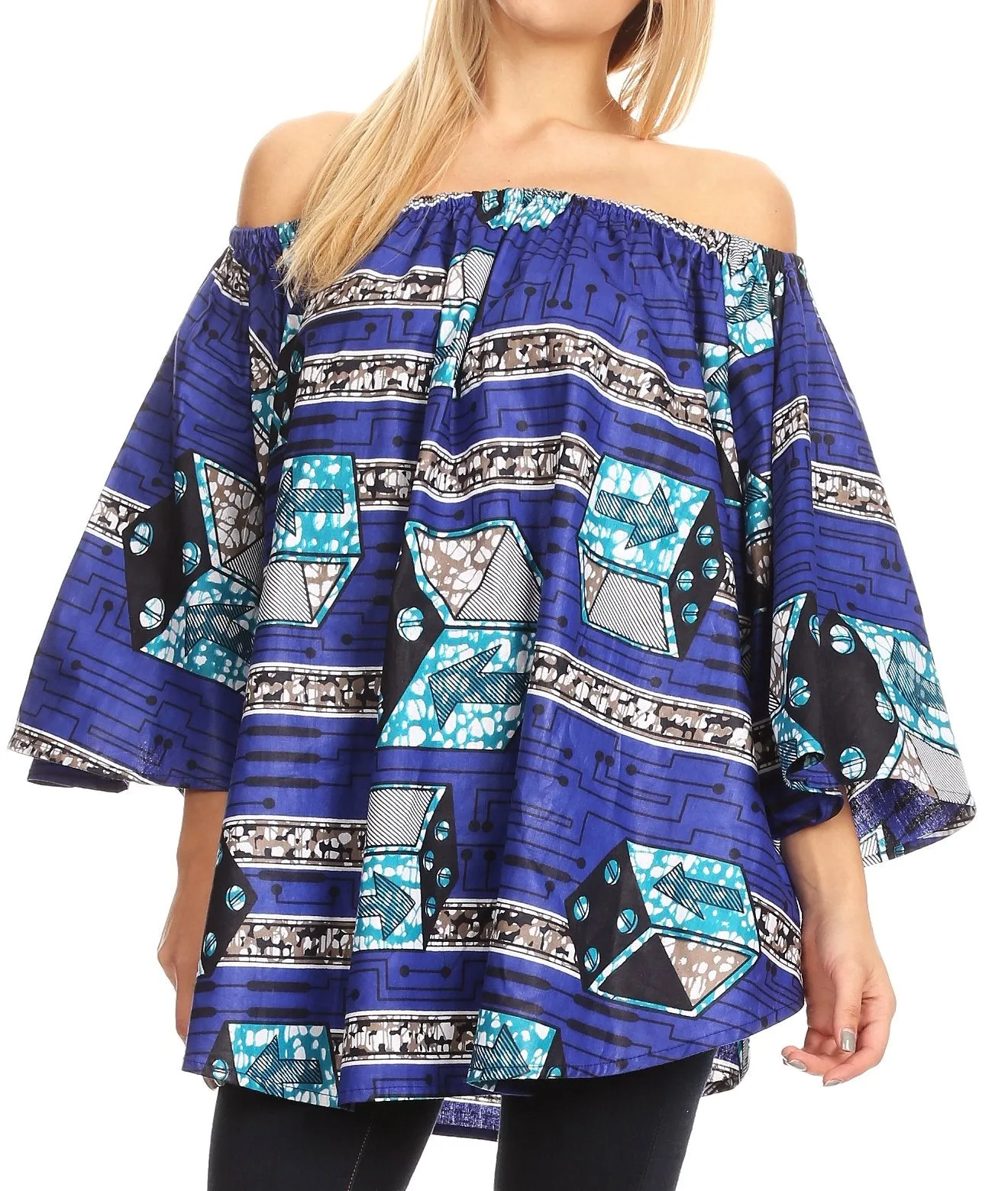 Sakkas Zane Off-shoulder Circle Poncho Top Blouse Relax Fit Elastic Neckline