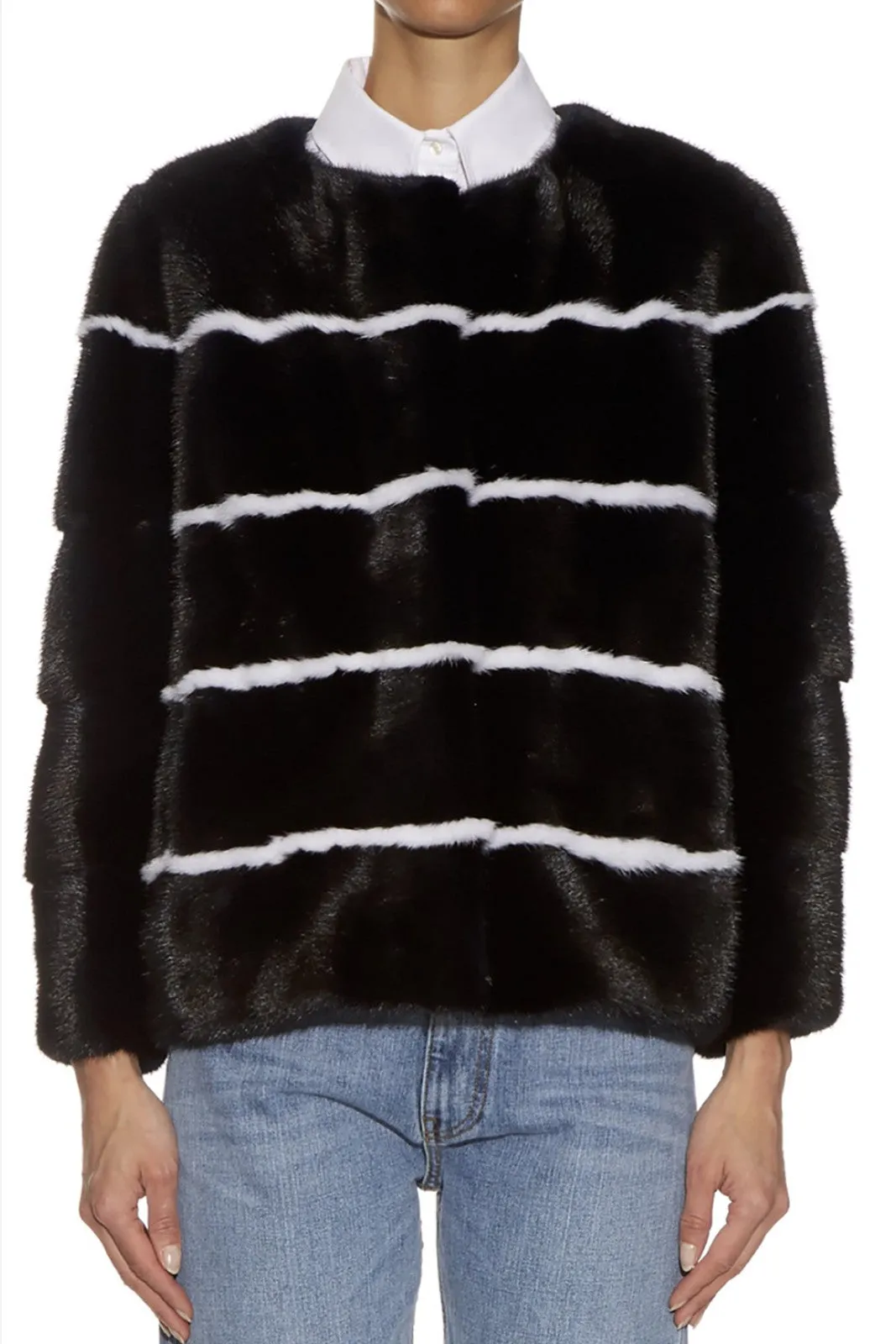 Sarah Striped Mink Fur Jacket