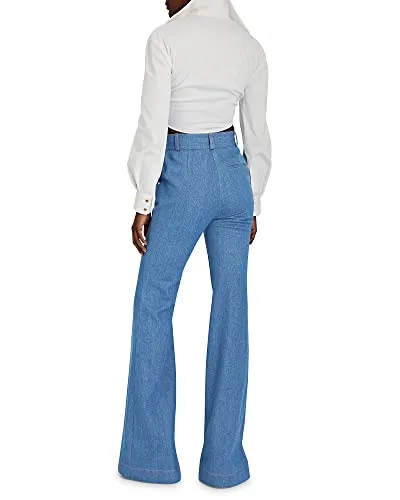 Sergio Hudson, Wide Flared Pant, 16, Medium Wash Denim