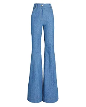 Sergio Hudson, Wide Flared Pant, 16, Medium Wash Denim