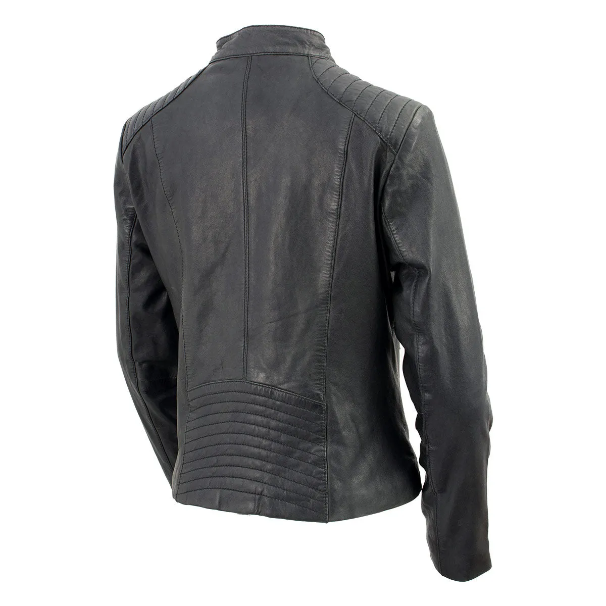 SFL2814 BLACK Women's Leather Motorcycle Style Fashion Jacket