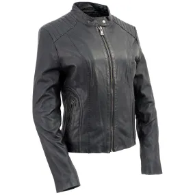 SFL2814 BLACK Women's Leather Motorcycle Style Fashion Jacket