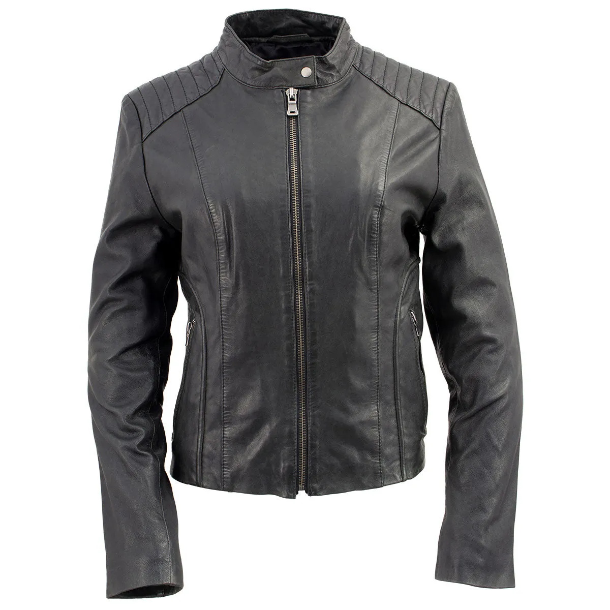 SFL2814 BLACK Women's Leather Motorcycle Style Fashion Jacket