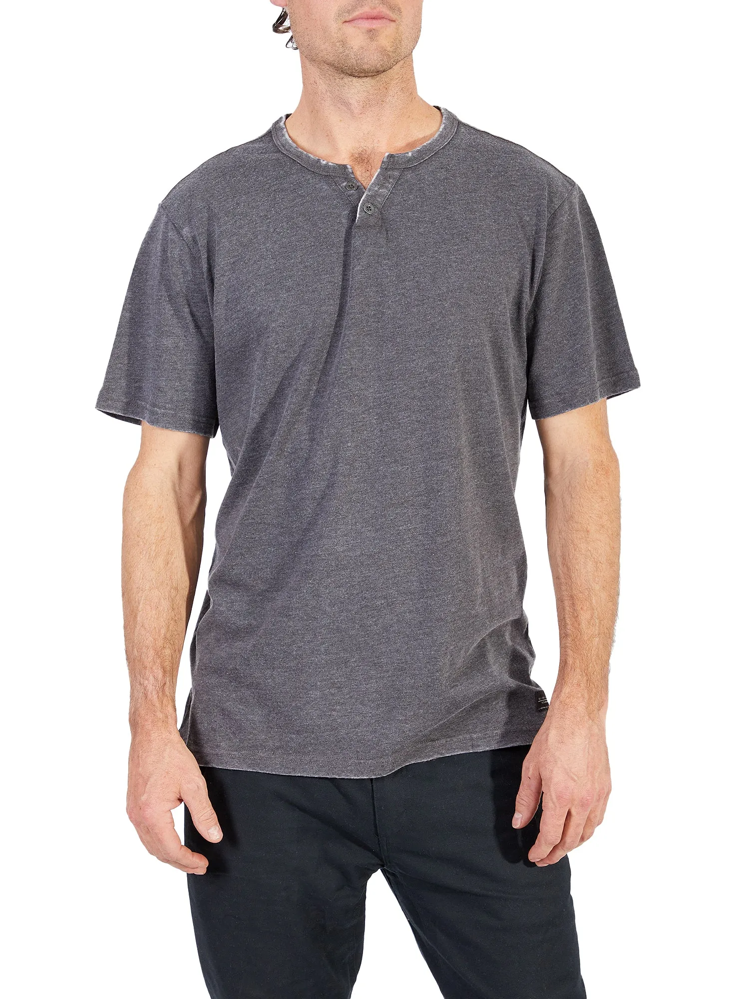 Silver Men's Grey Acid Wash Henley Shirt