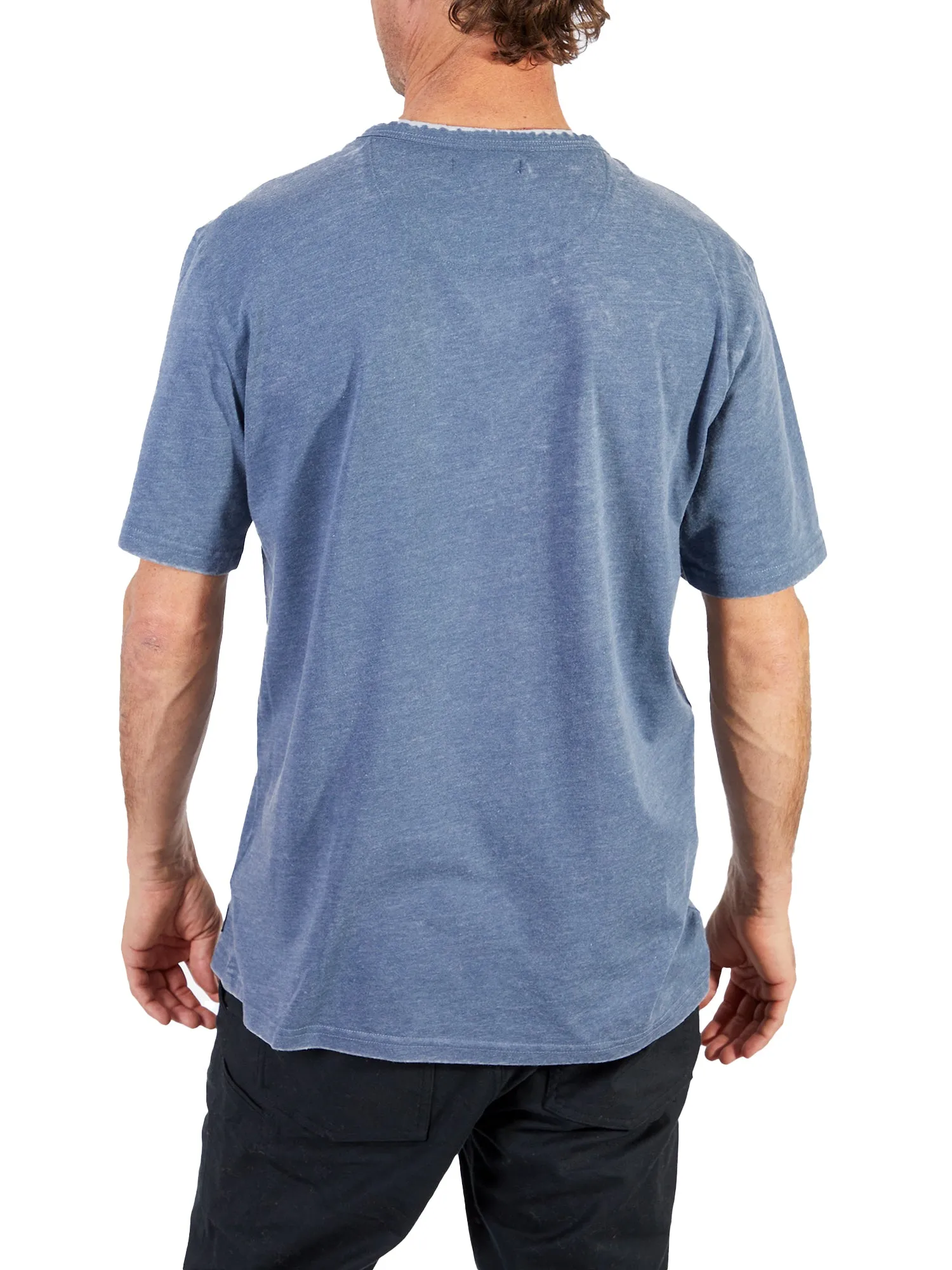 Silver Men's Navy Acid Wash Henley Shirt