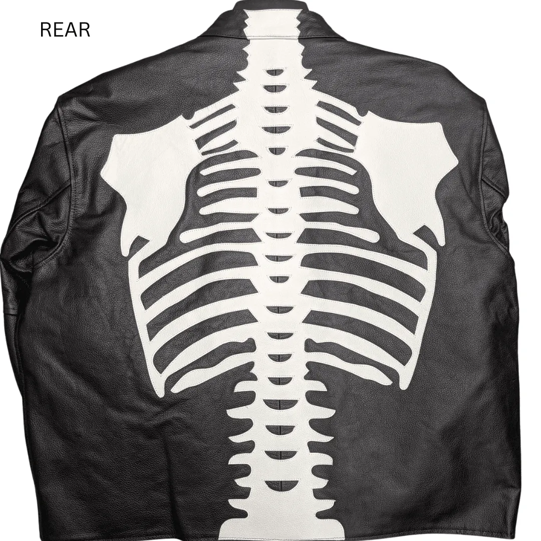 Skeleton Bones White on Black Leather Jacket