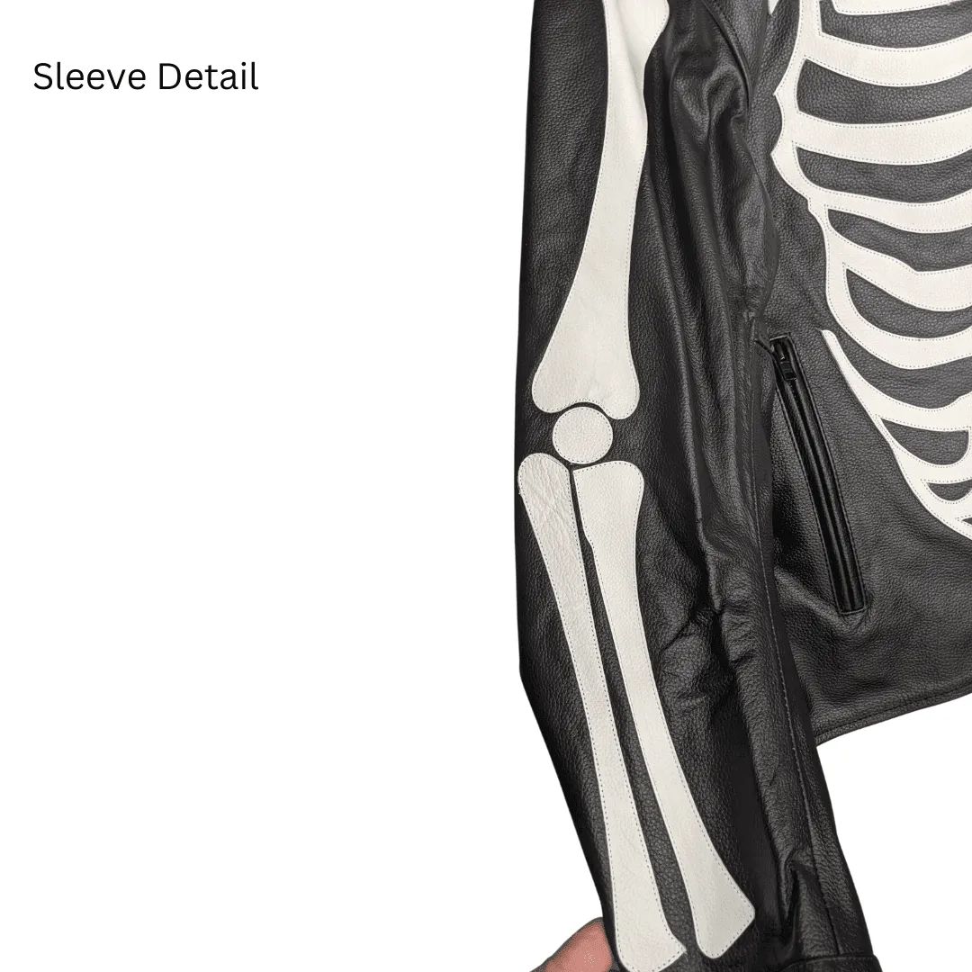 Skeleton Bones White on Black Leather Jacket