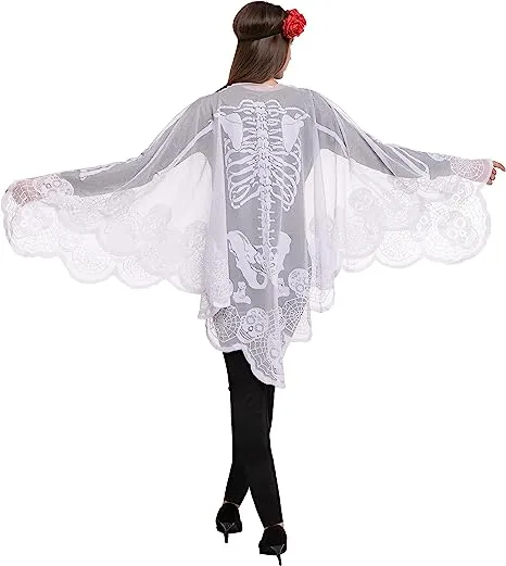 Skeleton Poncho & Red Flower Elastic Headband - Adult