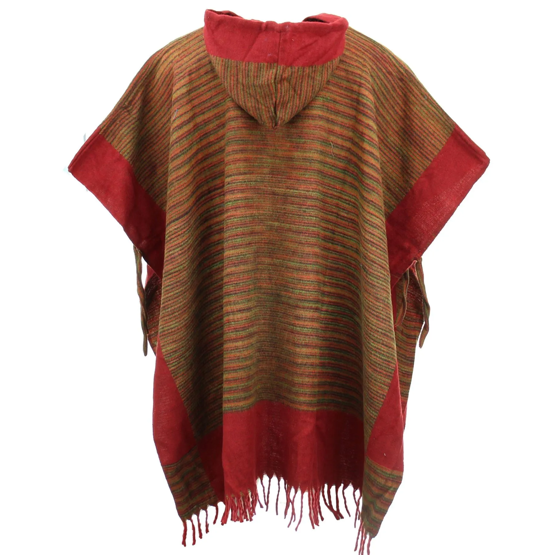 Soft Vegan Wool Hooded Tibet Poncho - Sunset & Red