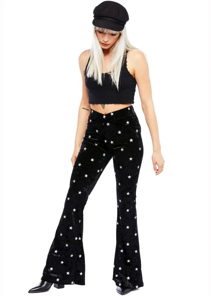 Starlight Black Velvet Flared Bell Bottom Pants