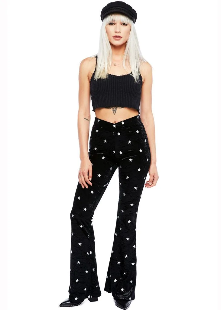 Starlight Black Velvet Flared Bell Bottom Pants