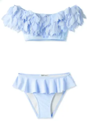 Stella Cove Girls Blue Chiffon Petal Draped Bikini Swimsuit