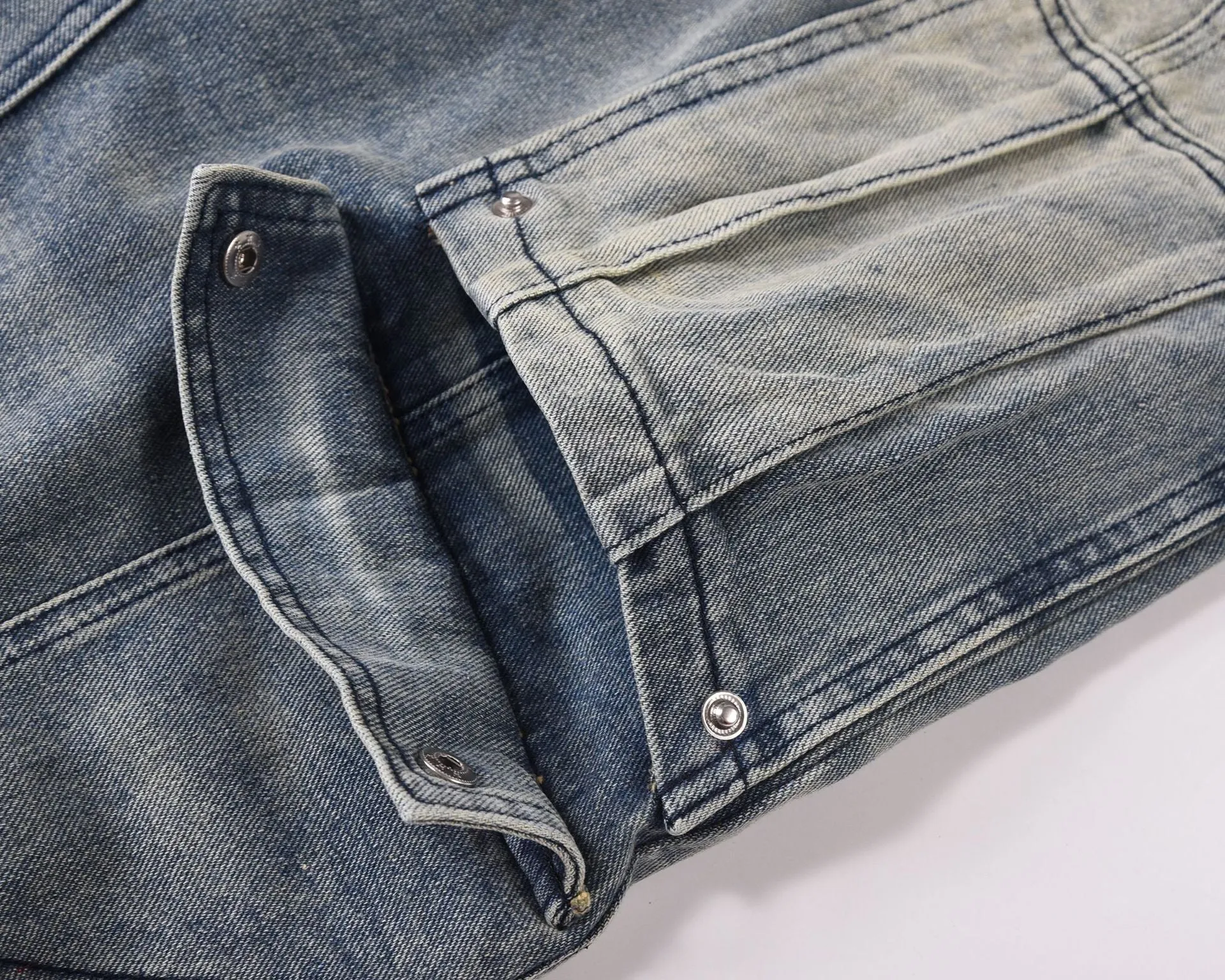 Street Retro Washed Pleated Slightly Flared Wide Leg Male Multipocket Denim Jeans