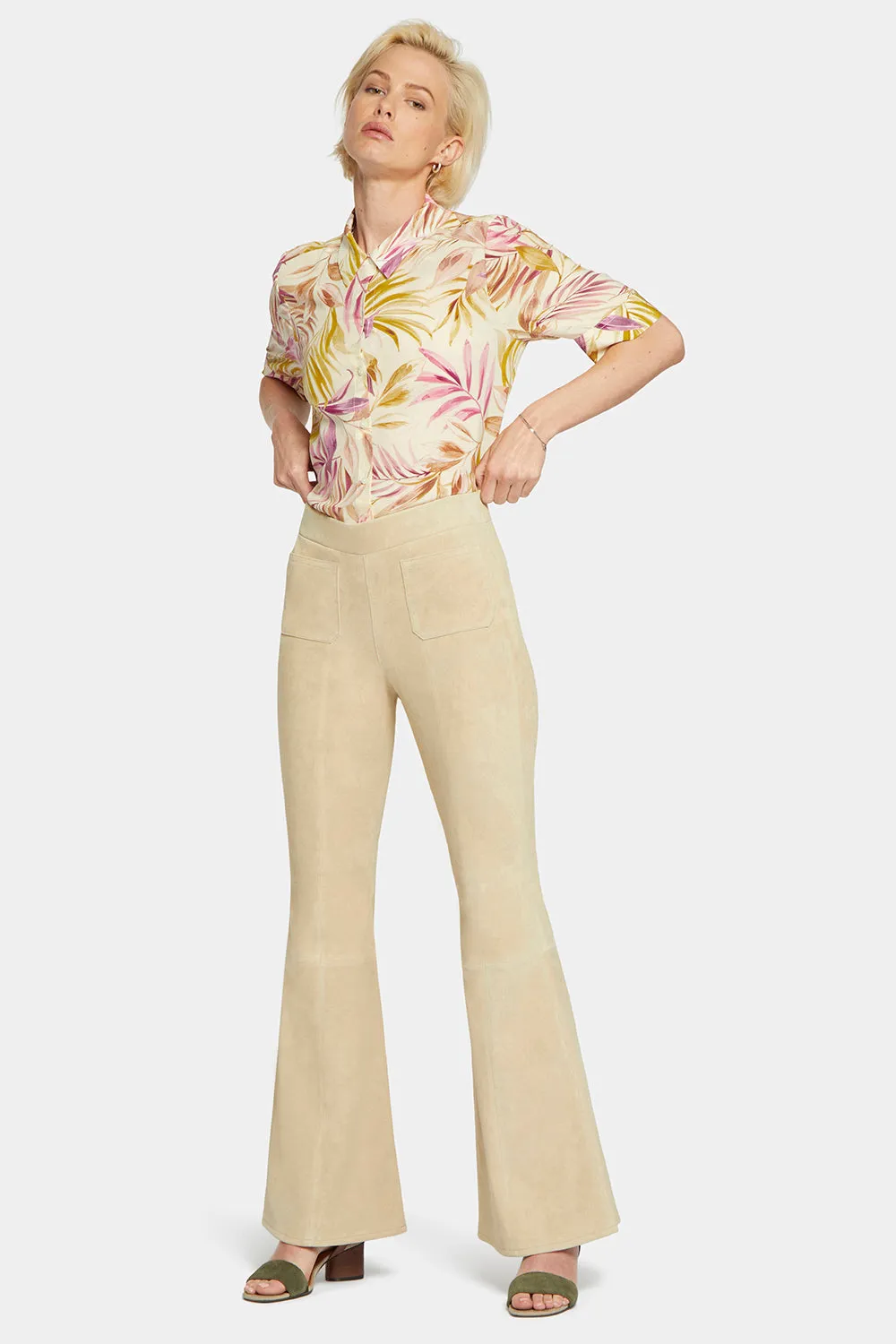 Stretch Suede Flared Pants - Warm Sand