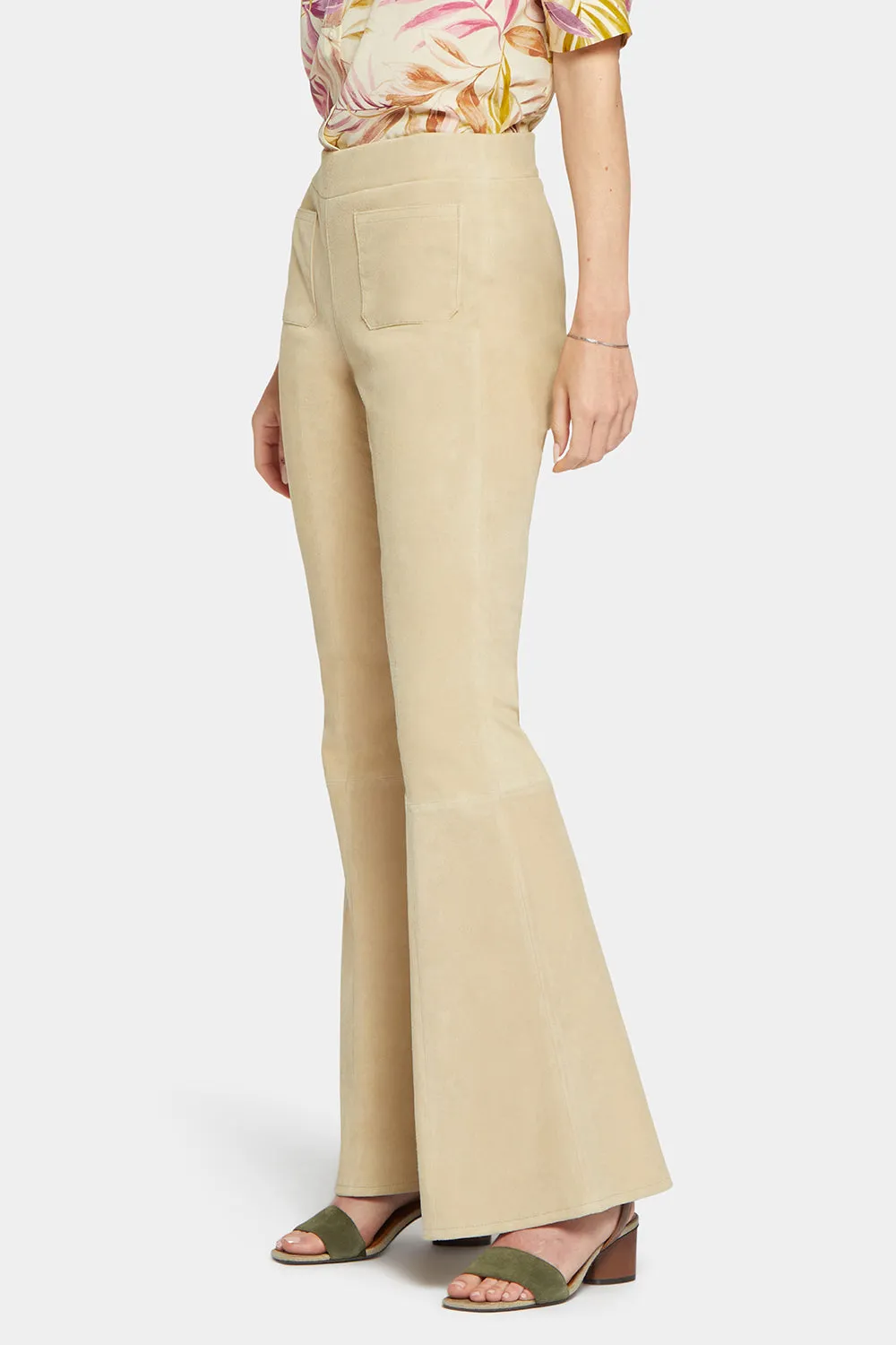 Stretch Suede Flared Pants - Warm Sand