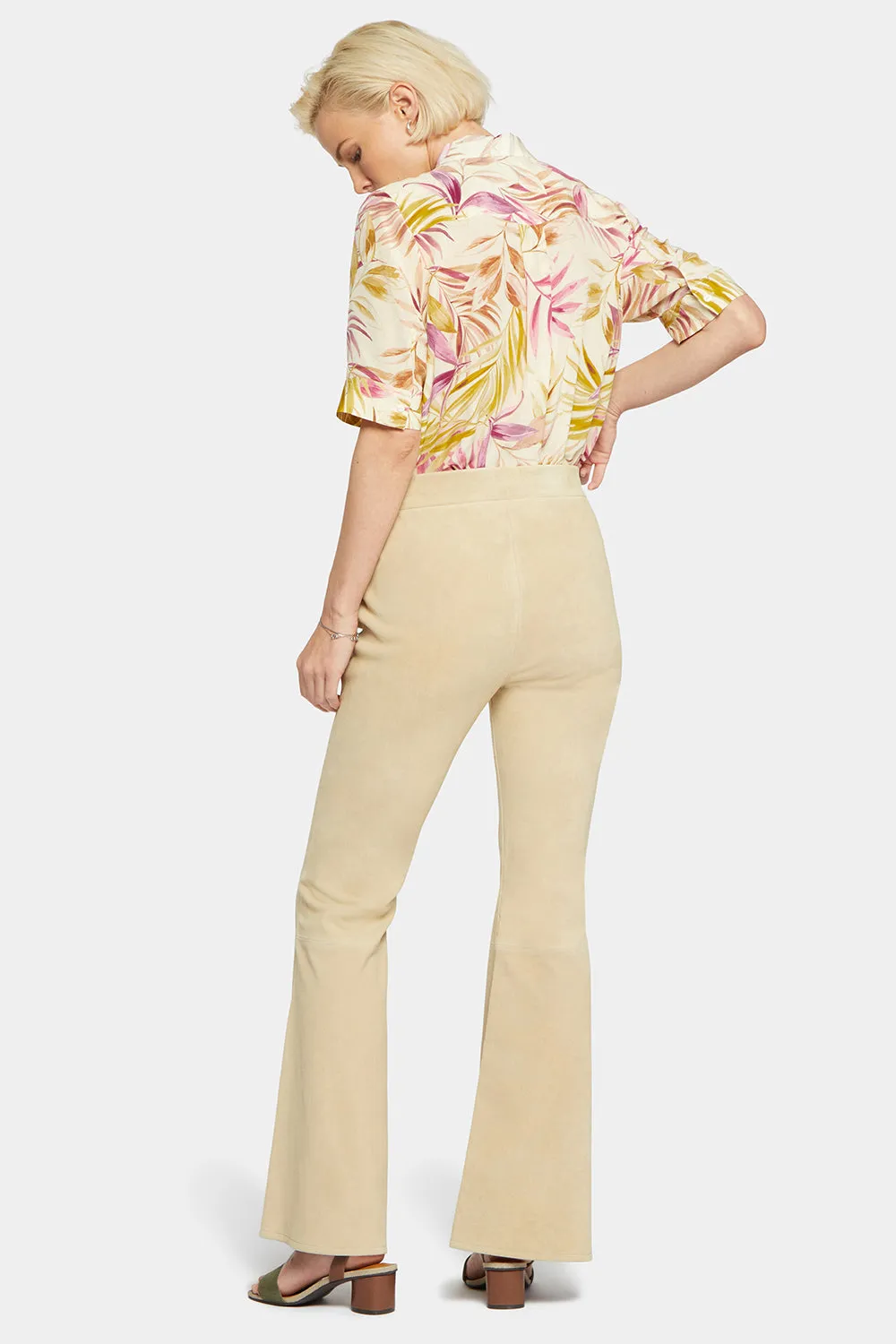 Stretch Suede Flared Pants - Warm Sand