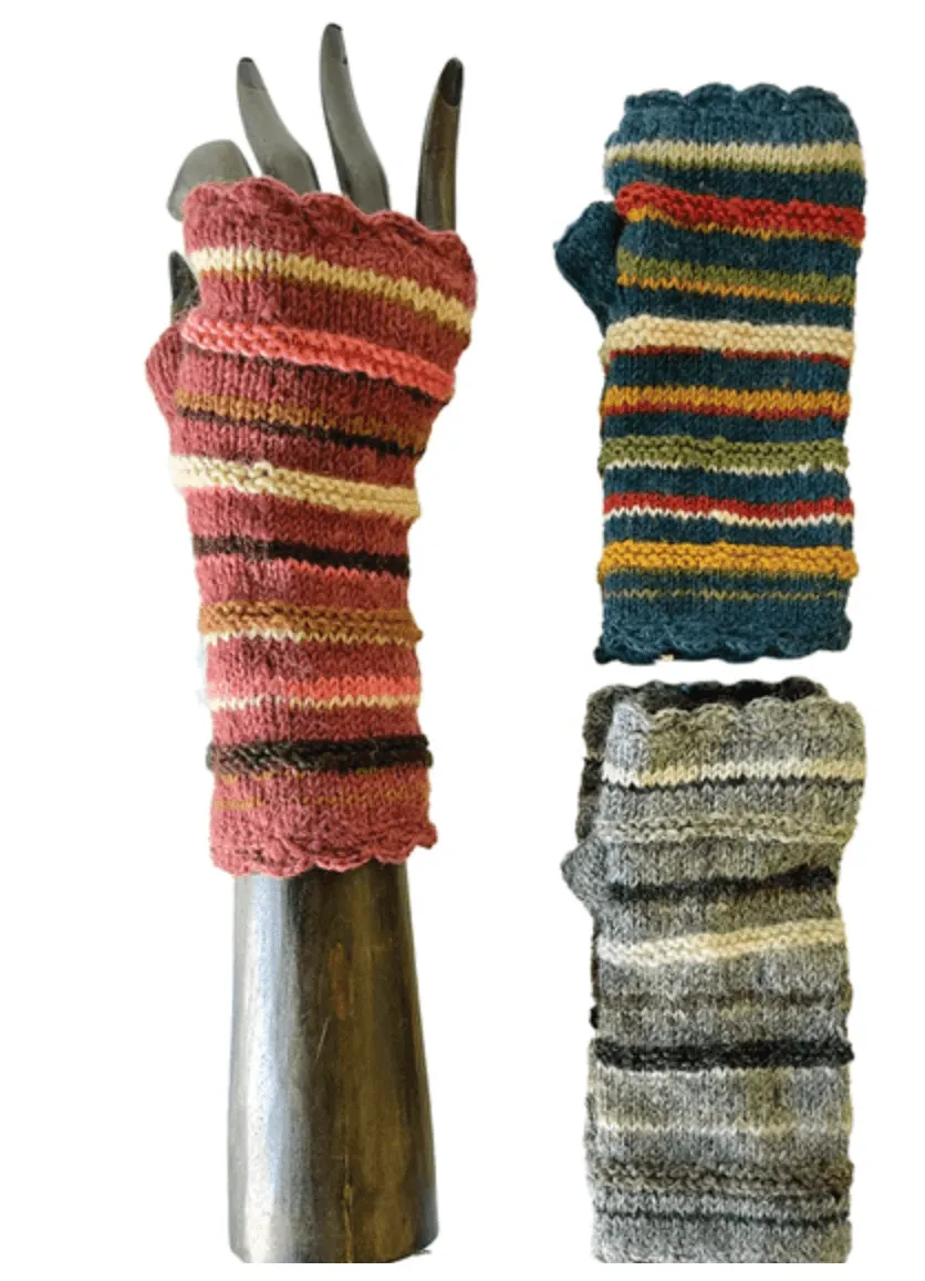 Striped knit fingerless gloves in lined wool