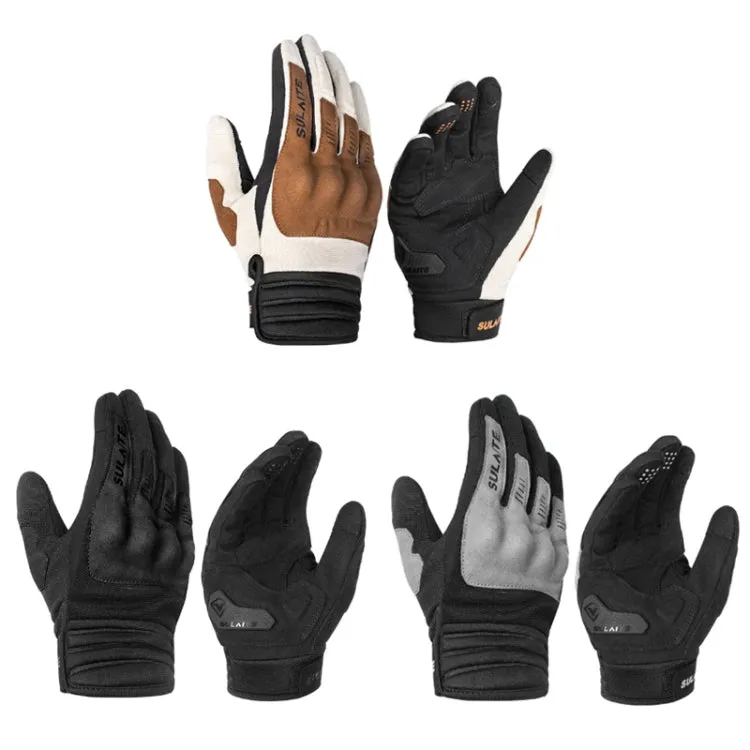 SULAITE Motorcycle Riding Breathable Conductive Touch Screen Full Finger Gloves, Size: M(Black)