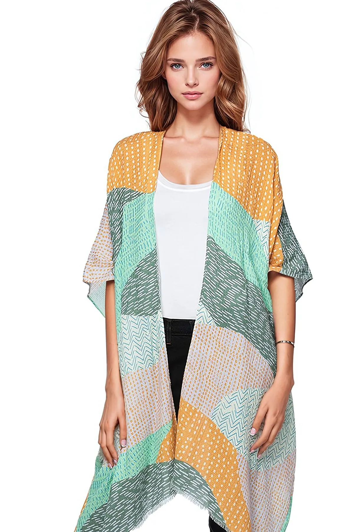 Summer Picnic Print Kimono Coverup in Green