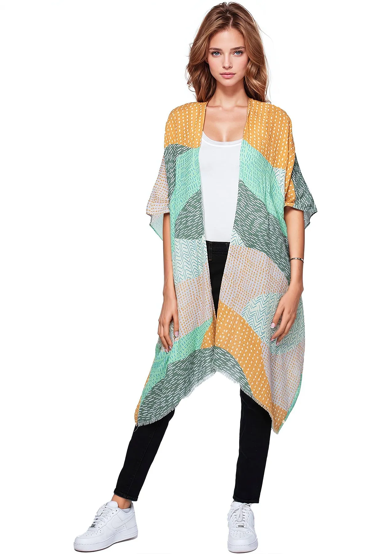 Summer Picnic Print Kimono Coverup in Green