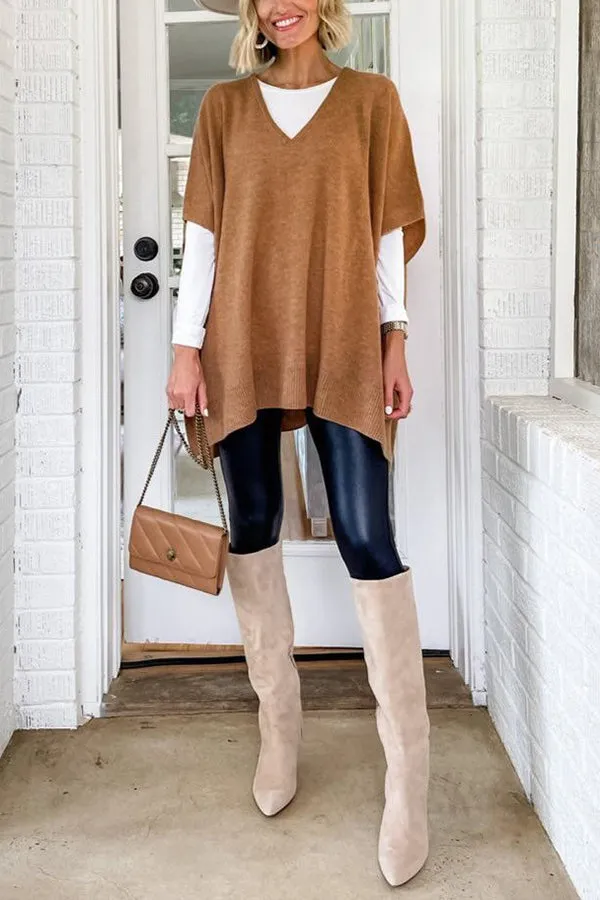 Super Comfortable and Versatile Knit Loose Poncho Sweater