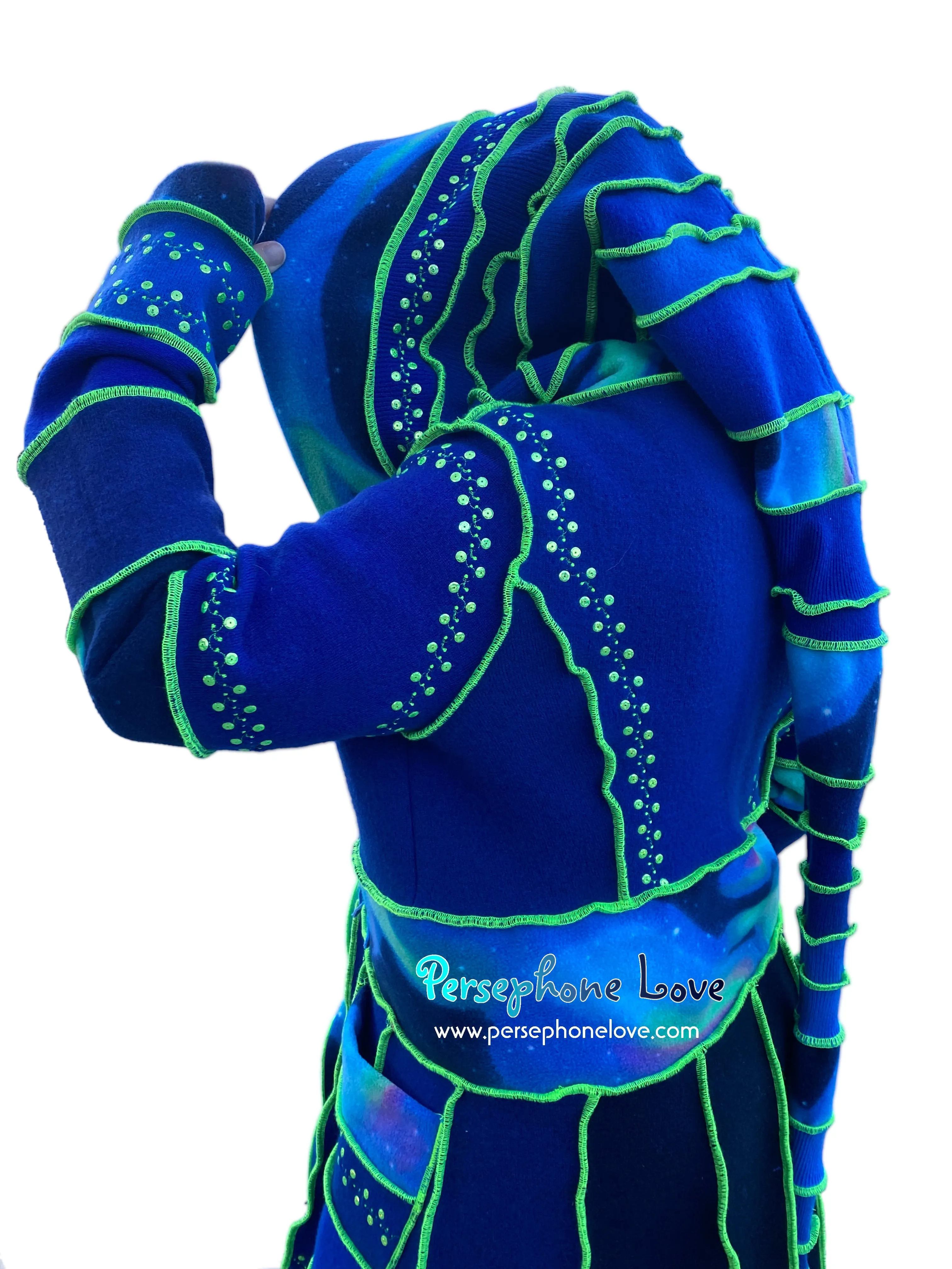 “Superhero” Blue galaxy pixie felted cashmere/wool/fleece Katwise-inspired sequin sweatercoat-2567