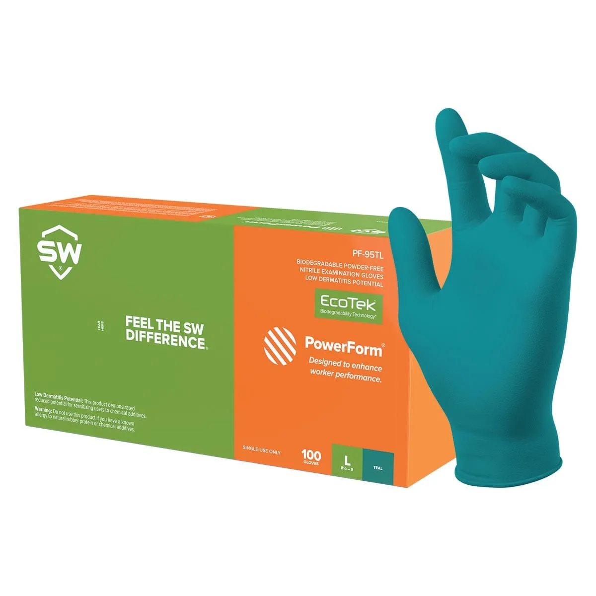 SW Sustainability PowerForm PF-95TL 5-mil Biodegradable Nitrile Gloves, 100pk