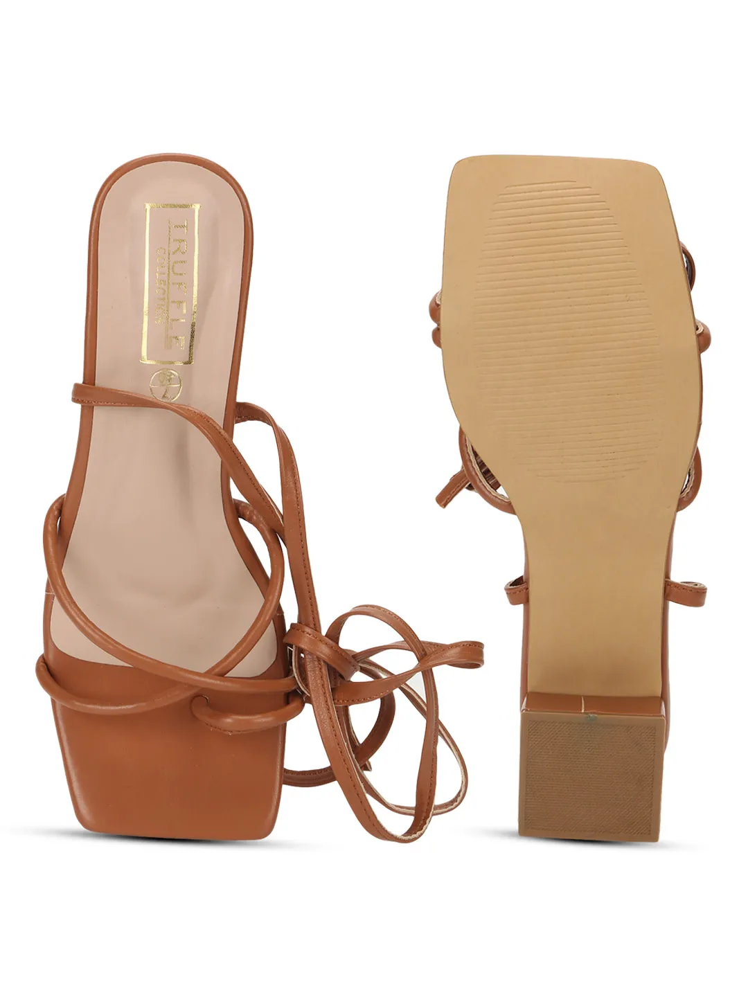 Tan PU Lace Up Block Heel Sandals (TC-SLC-B-62-TAN)