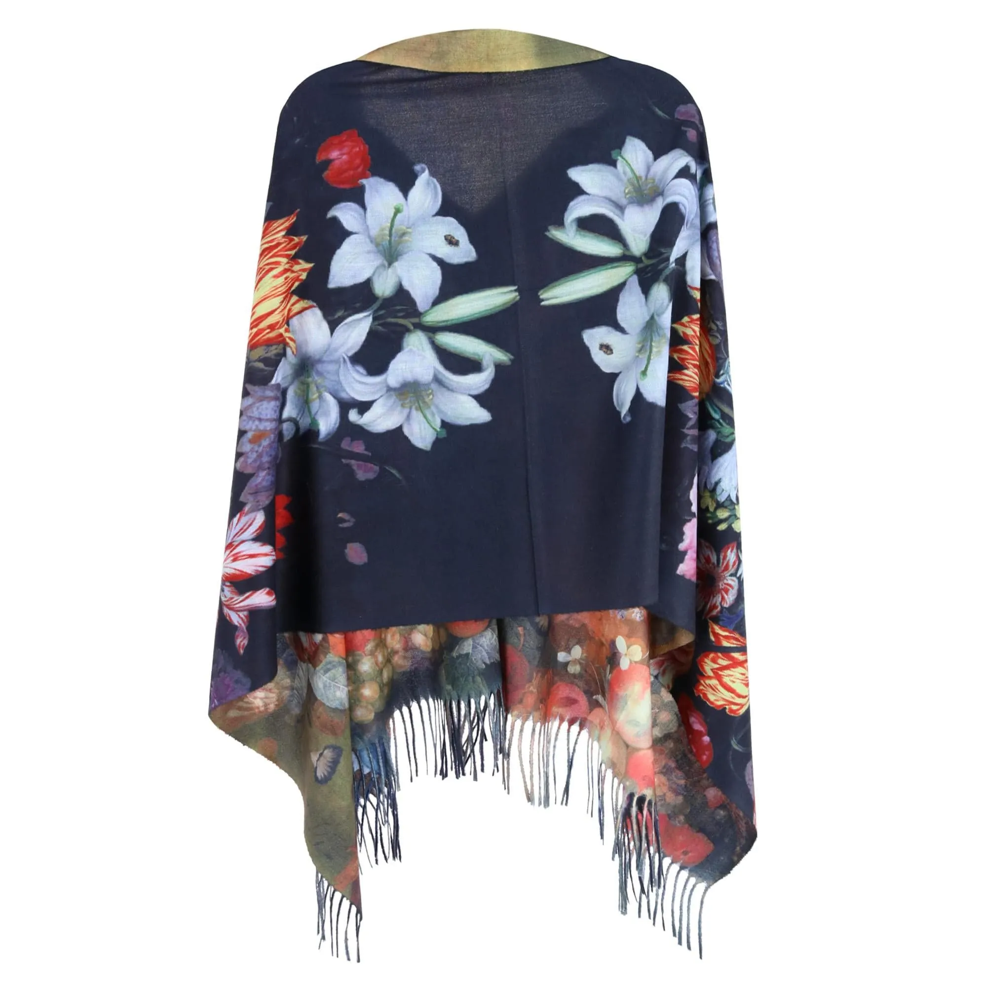 The Magic Scarf Company Women's Reversible Sueded Floral Art Print Button Shawl