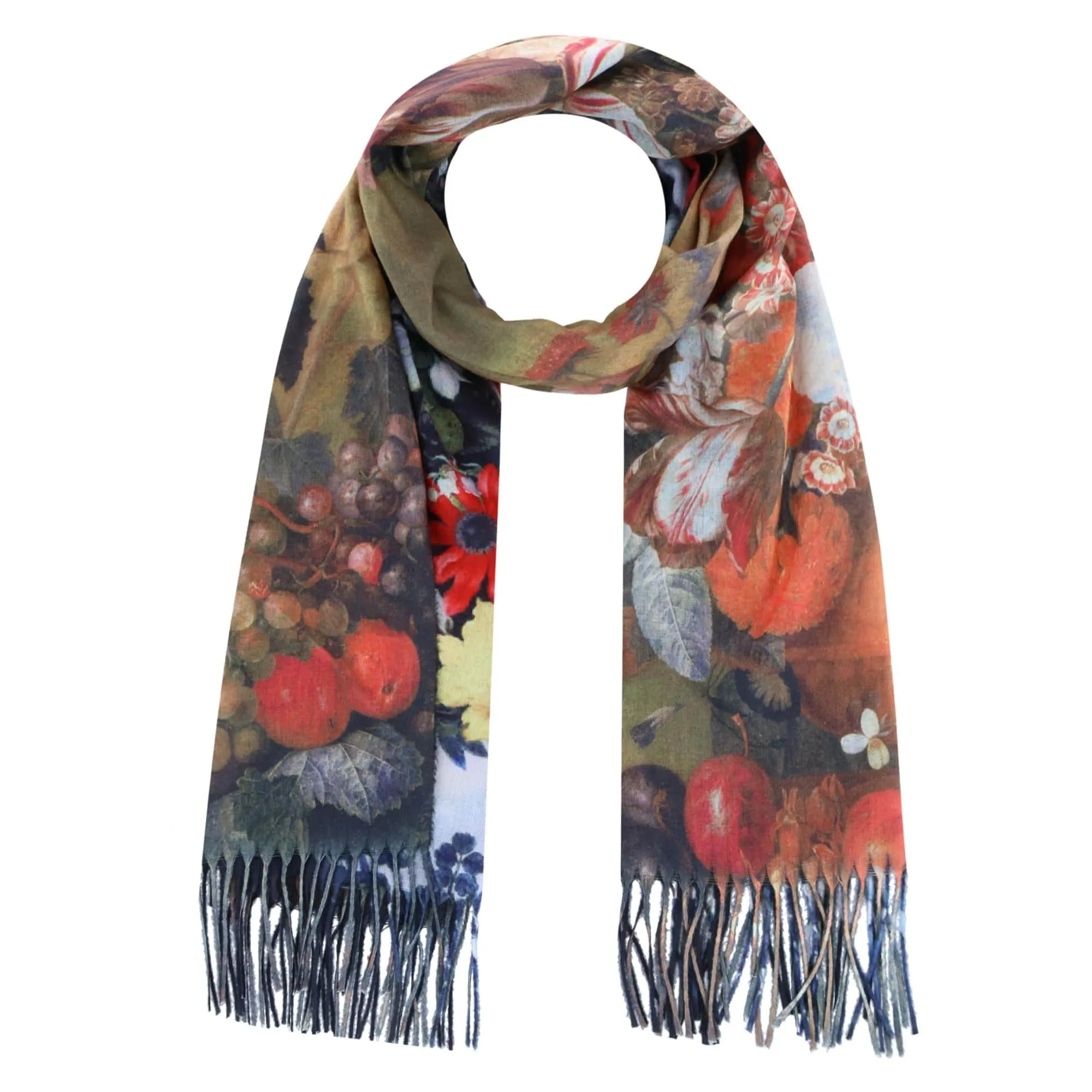 The Magic Scarf Company Women's Reversible Sueded Floral Art Print Button Shawl